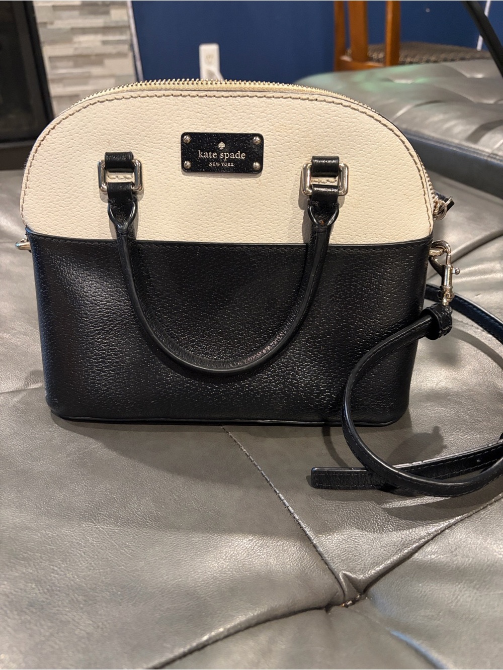 kate spade Black and Cream Dome Satchel with Removable Strap